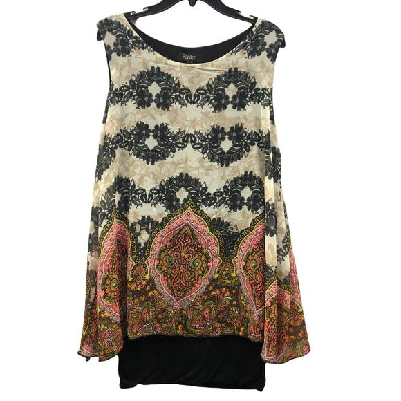 Papillon Double Layer Banded Hem  Sleeveless Summer Tunic Dress L - Picture 2 of 4